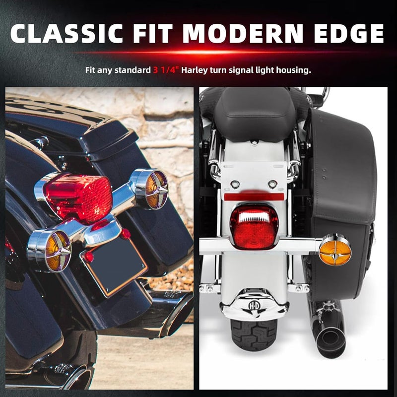 FATECIM 3 1/4" Turn Signal Light Covers Turbine Replacement Amber Lenses Screw-in Style for Harley Touring Road Glide Road King Electra Glide Heritage Softail Fatboy Softail Springer Chrome Bezel - Image 3